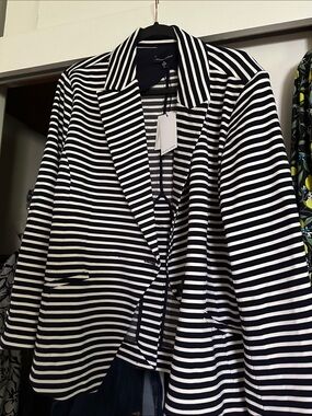 Universal Standard Navy and White Striped Blazer